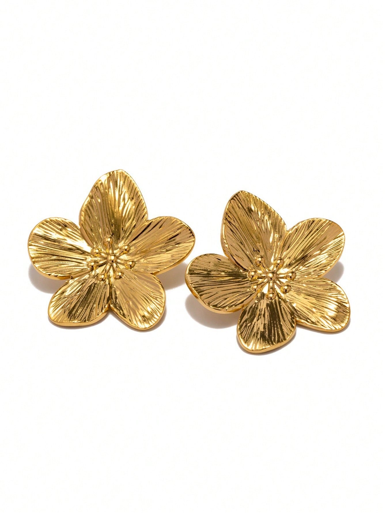 2Pcs 18K Golden Stainless Steel Earrings Flower Five-Leaf Clover