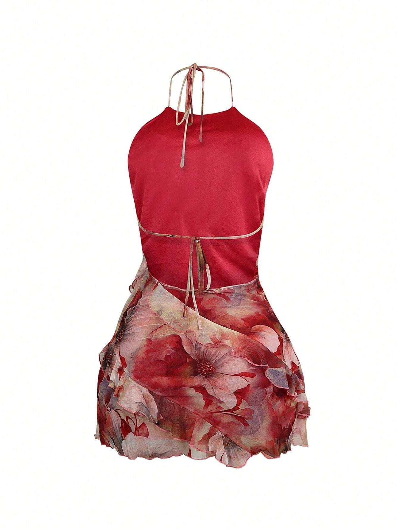 Halter Neck, Backless Straps, Hip Ruffle Dress