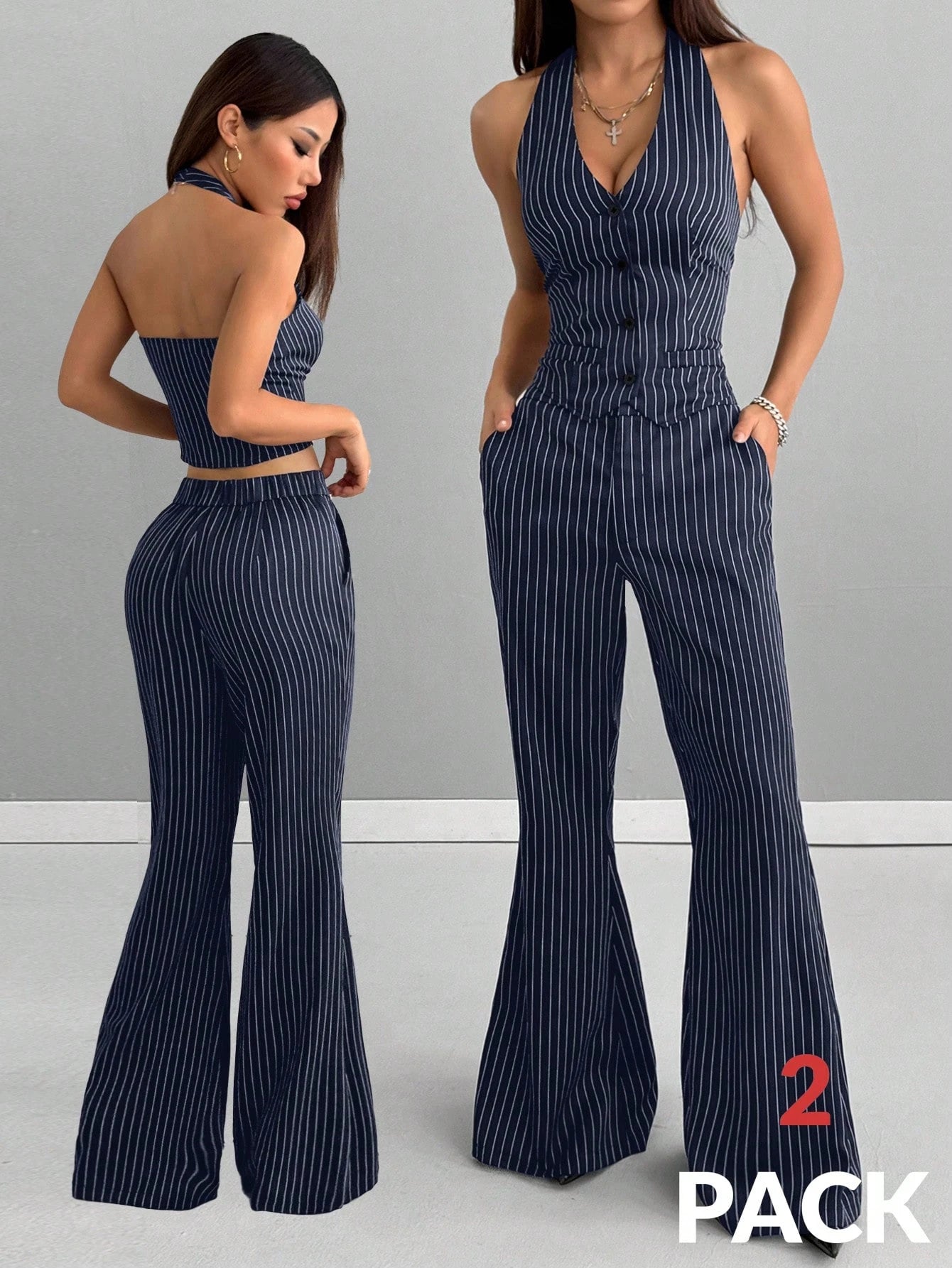 Striped Tops and Petite Bell Bottoms,2Pcs Sets