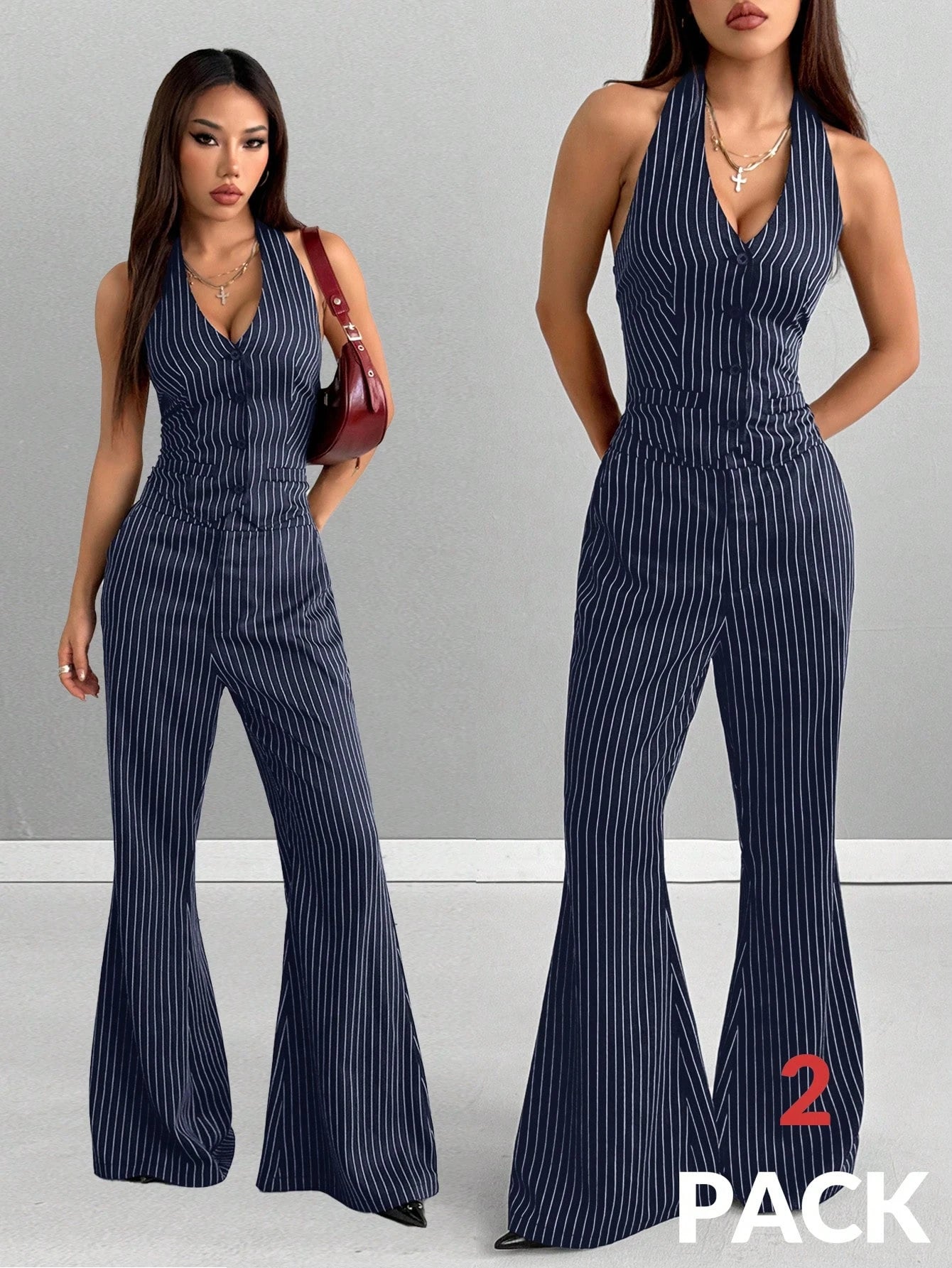 Striped Tops and Petite Bell Bottoms,2Pcs Sets
