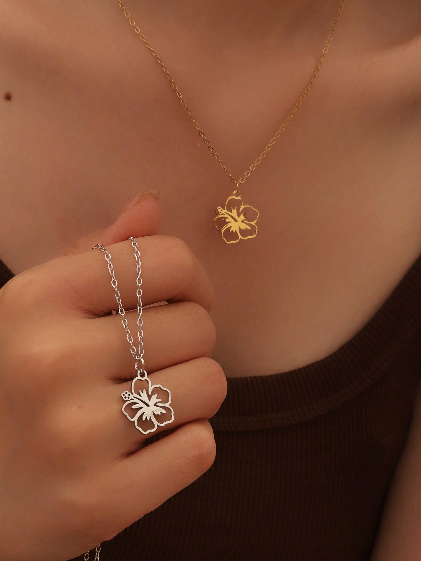 1Pc Stainless Steel Floral Necklace