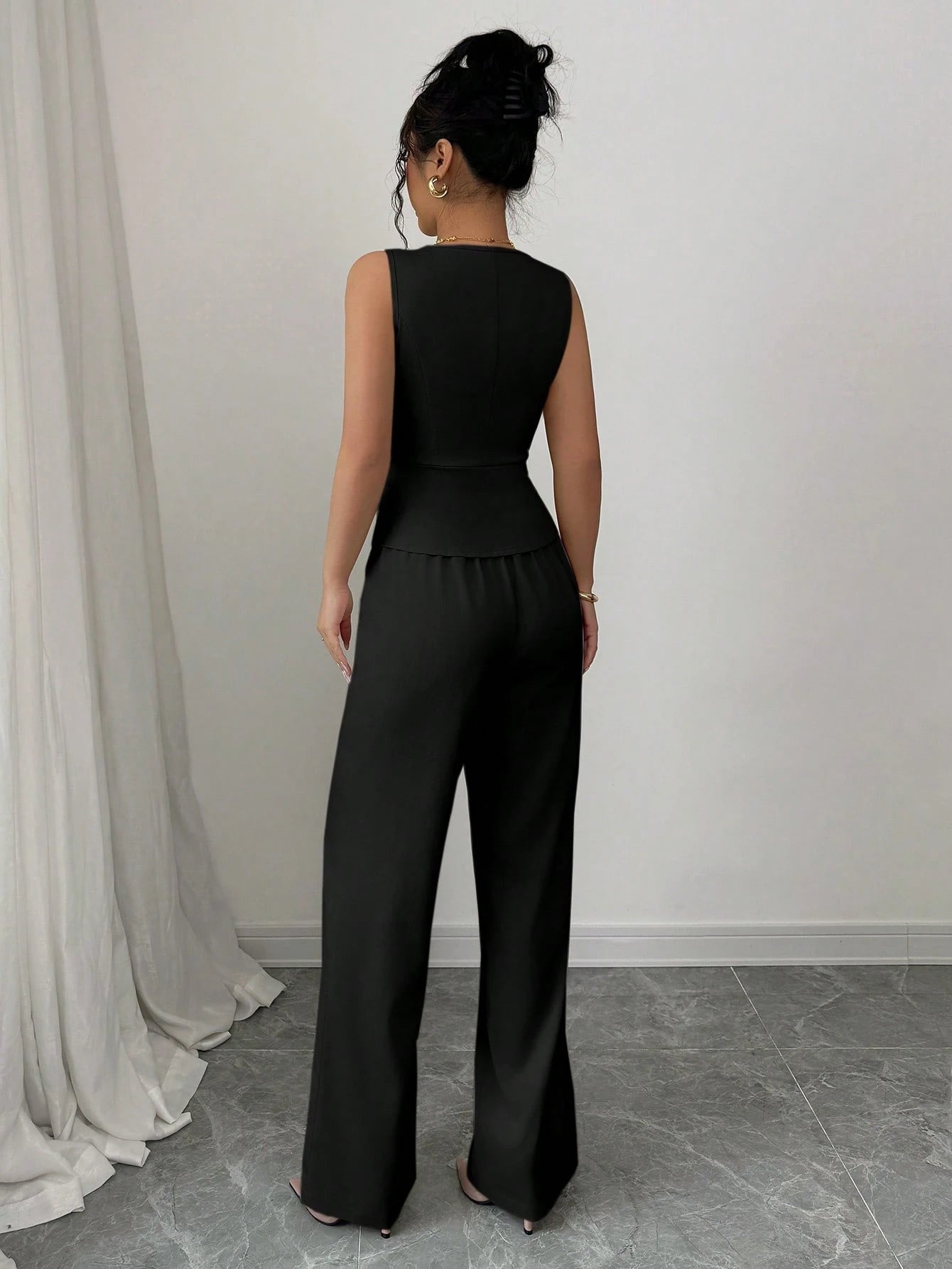 Elenzga Women Elegant Sleeveless Suit Vest and Pants Set