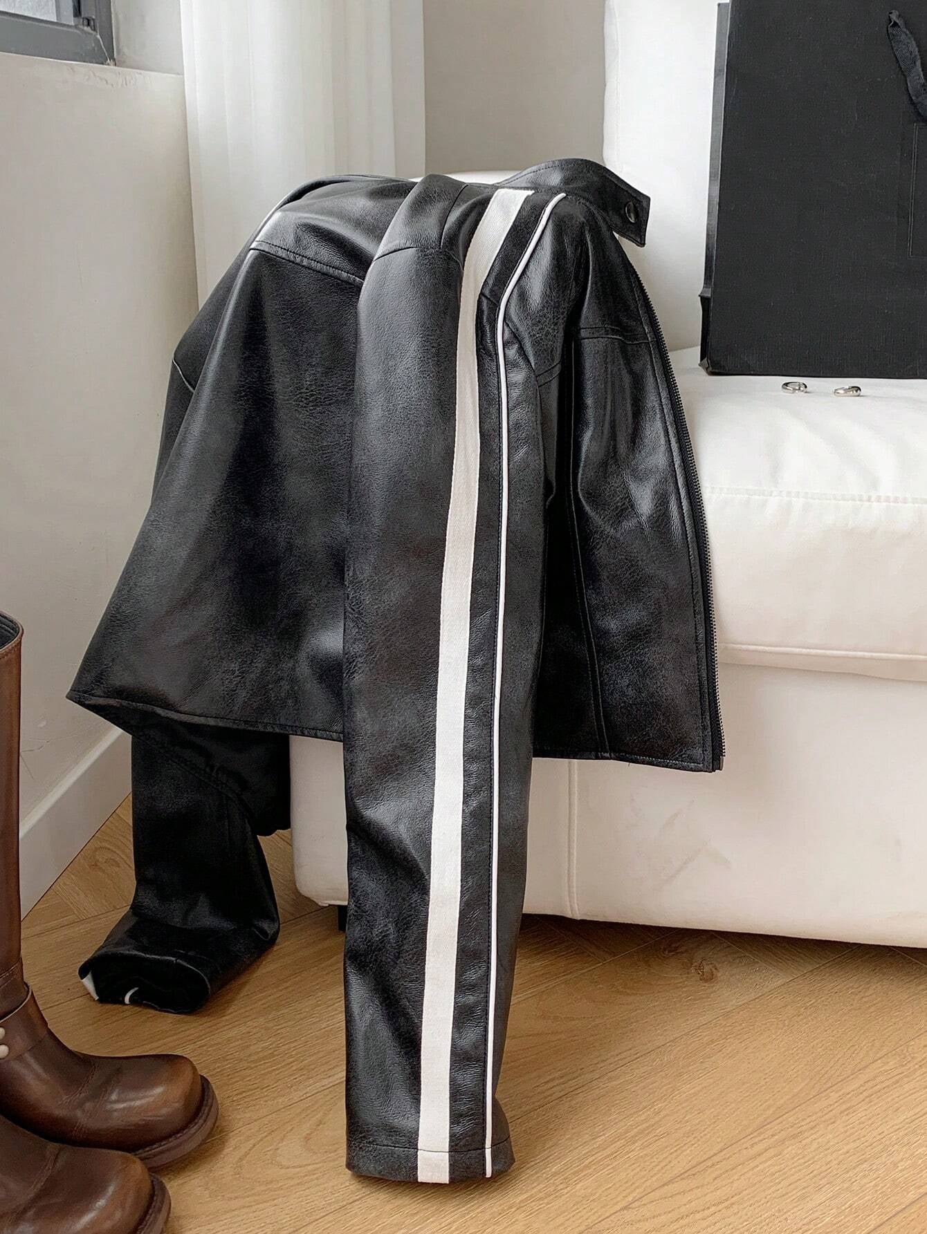 Striped Side-Zip Cropped Retro Jacket