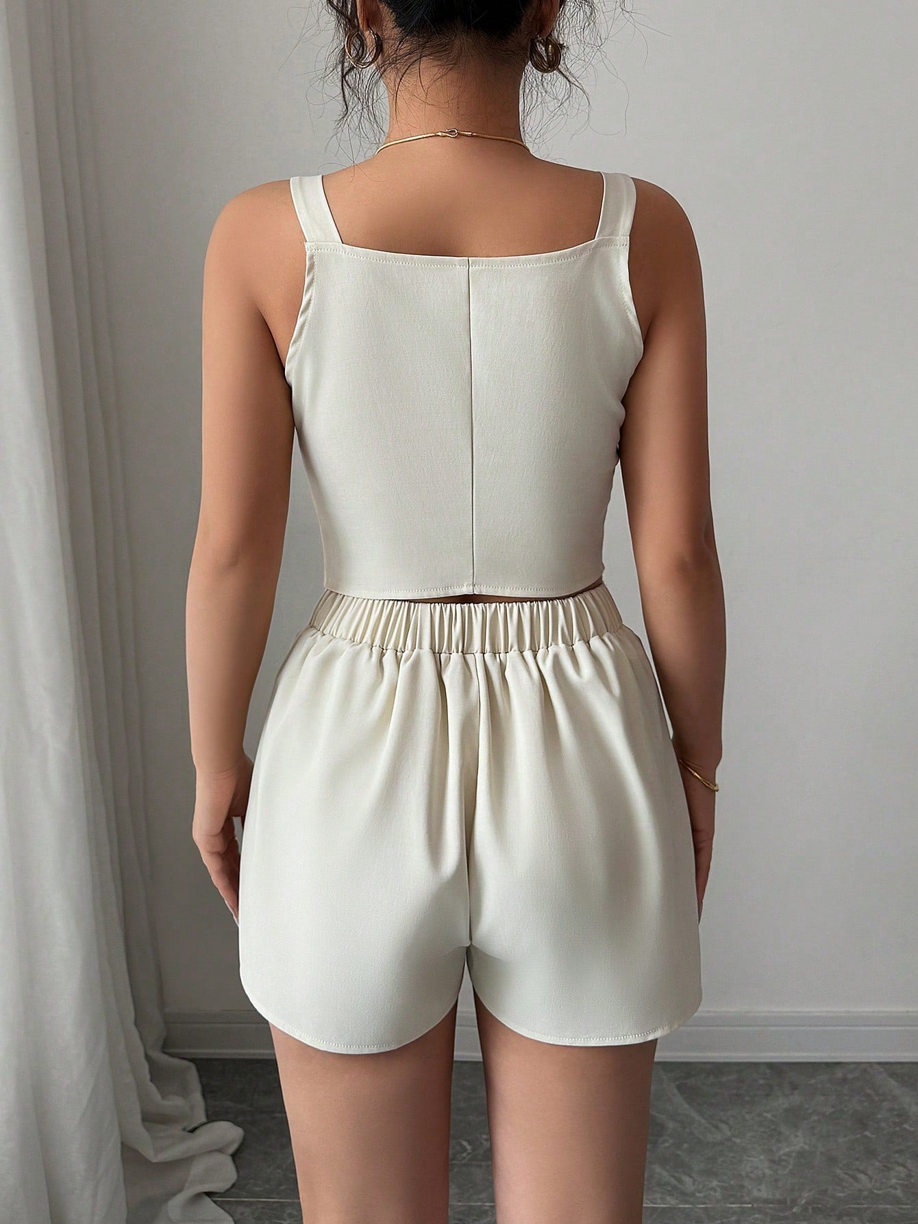Casual Simple Front Slit Hem Top + Shorts 2Pcs/Set