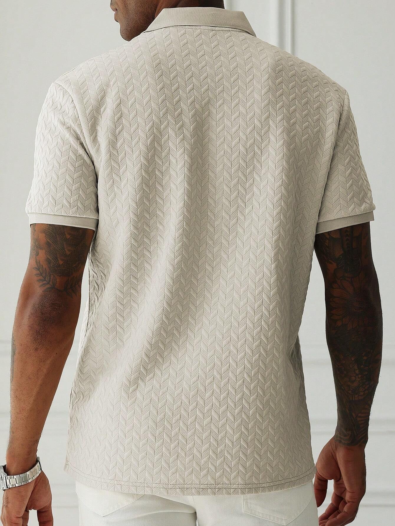 Men's Casual Style with Diamond-Texture Knit Short-Sleeve Khaki Polo Shirt with a Button Placket