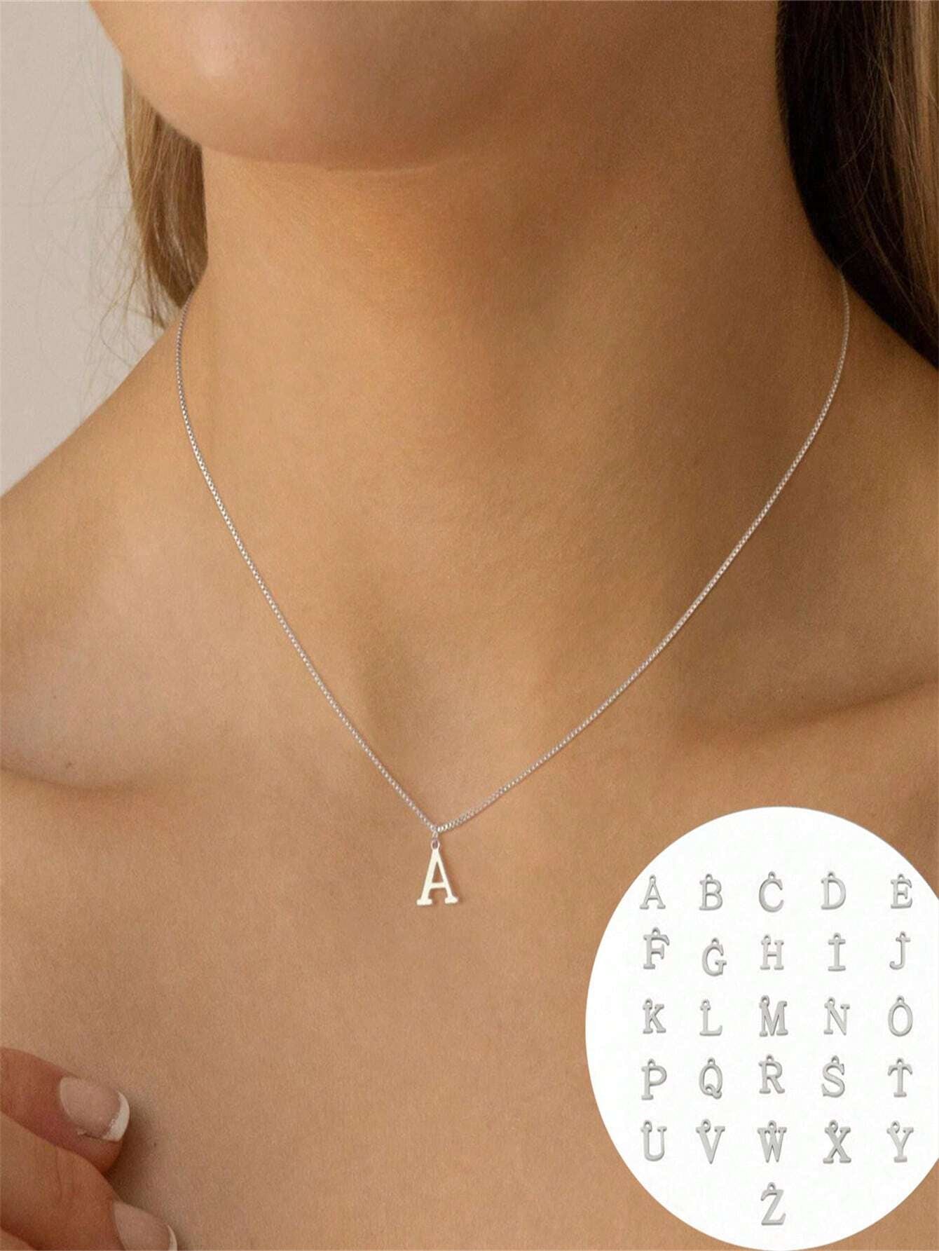 1PcNecklace, Stainless Steel A-Z English Initials Pendant