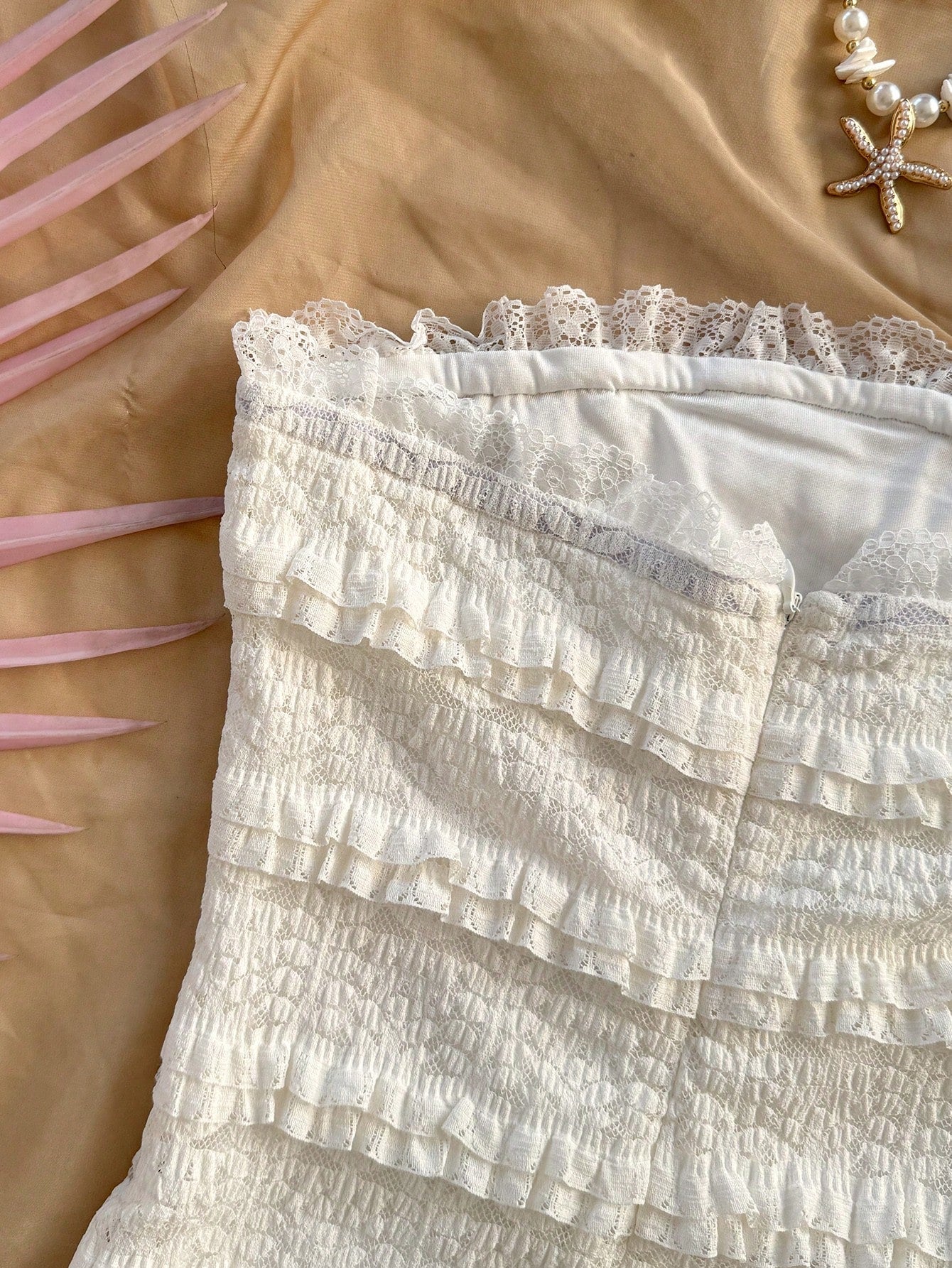 Lace Trim Textured Body Romper