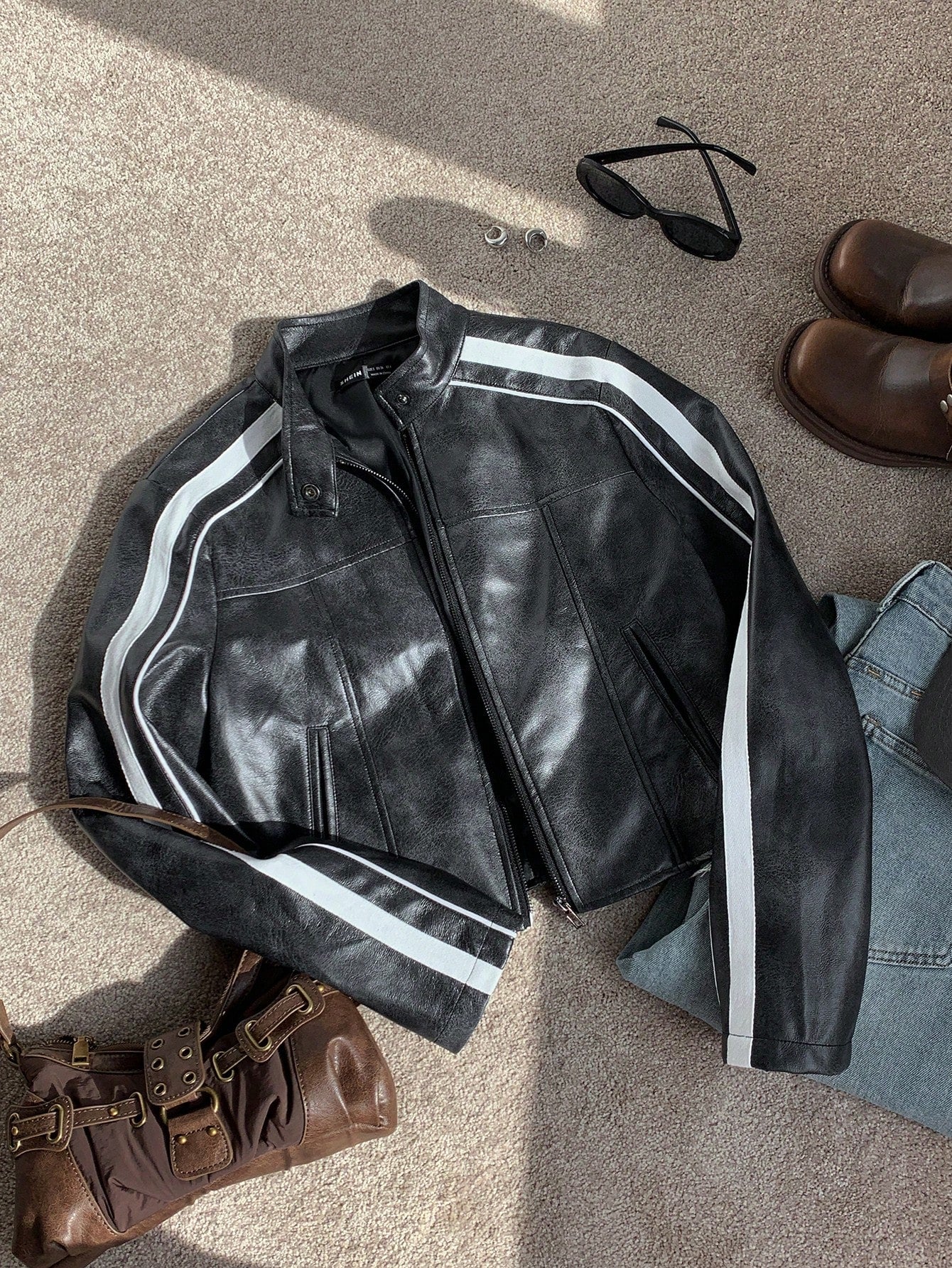 Striped Side-Zip Cropped  Retro Jacket