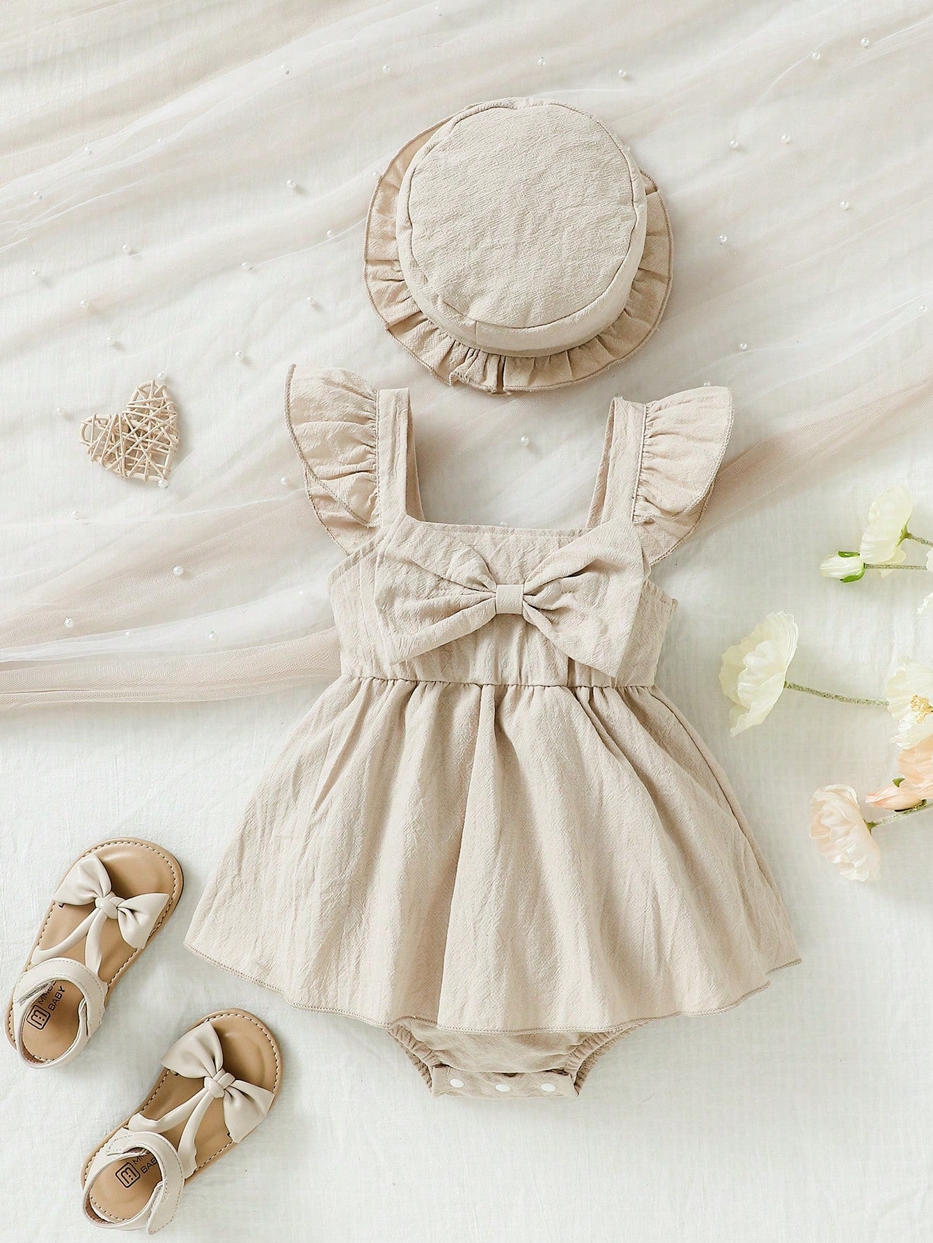Baby Girl  A-Line Dress with Flutter Sleeves and Bow Decor