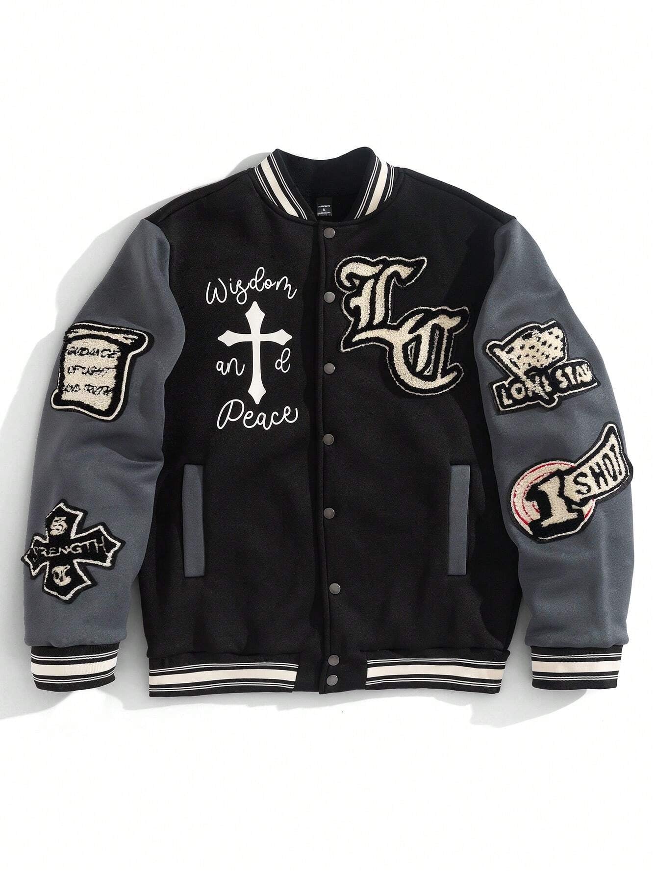 Casual Baseball Jacket with Letter Cross 