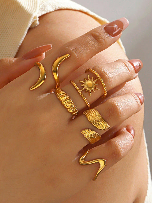 5Pcs Stainless Steel 18K Gold Plated Open Rings