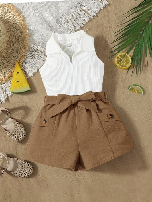 Baby Girl Knit Tank Top & Belted Shorts