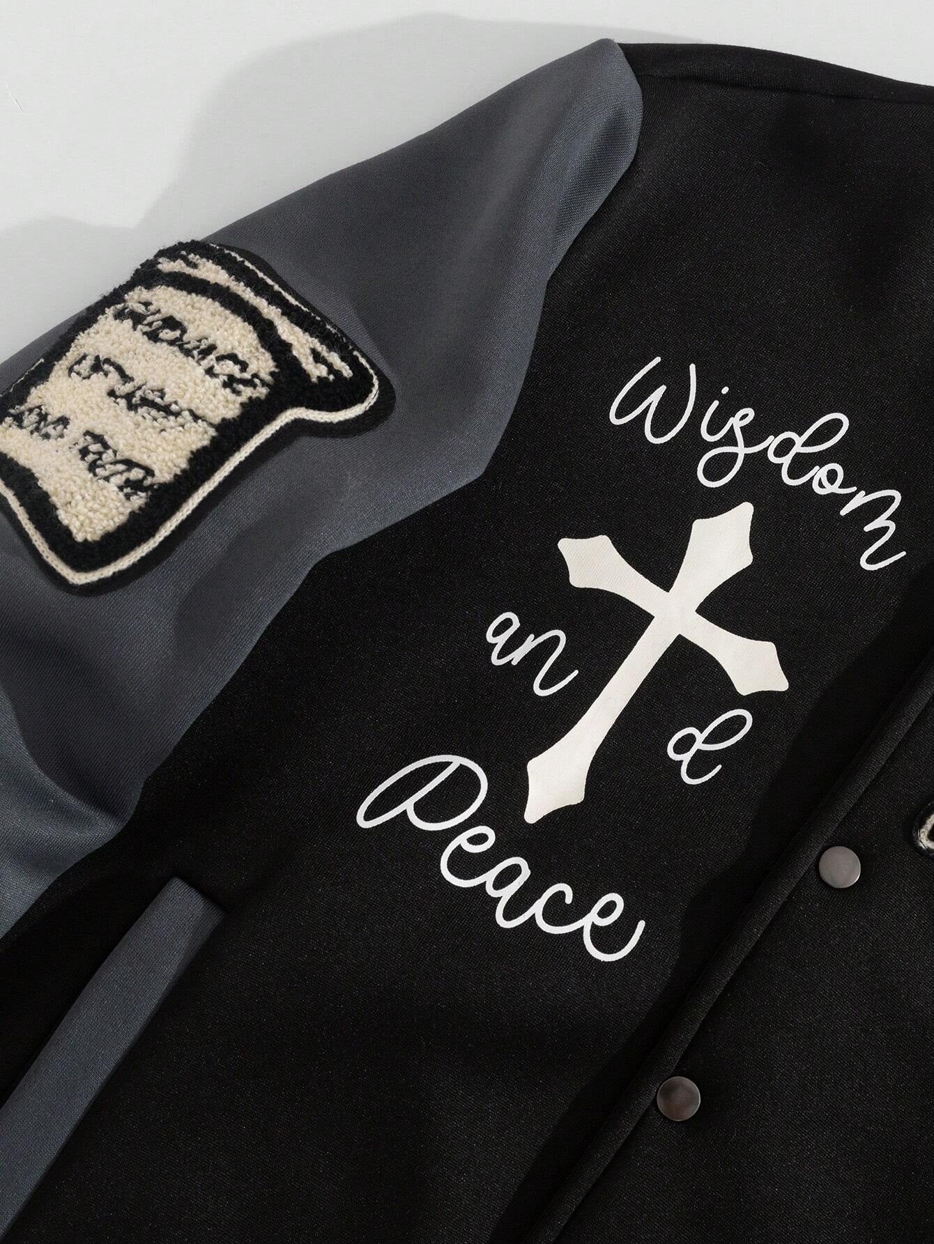  Casual Baseball Jacket with Letter Cross 