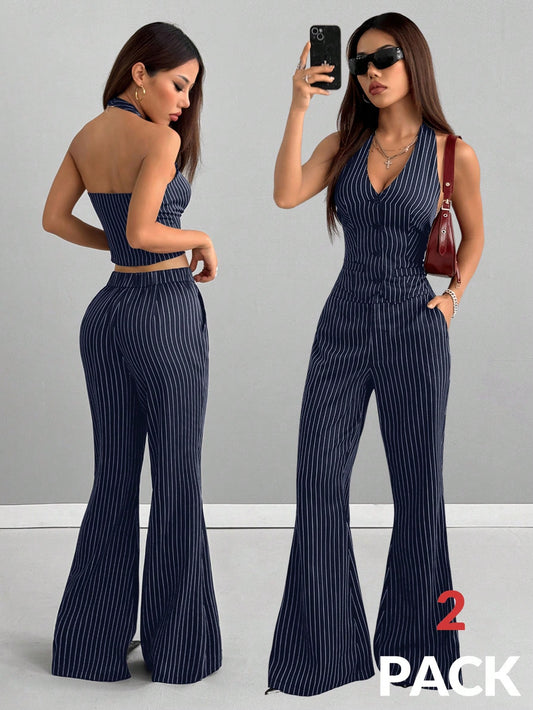 Striped Tops and Petite Bell Bottoms,2Pcs Sets