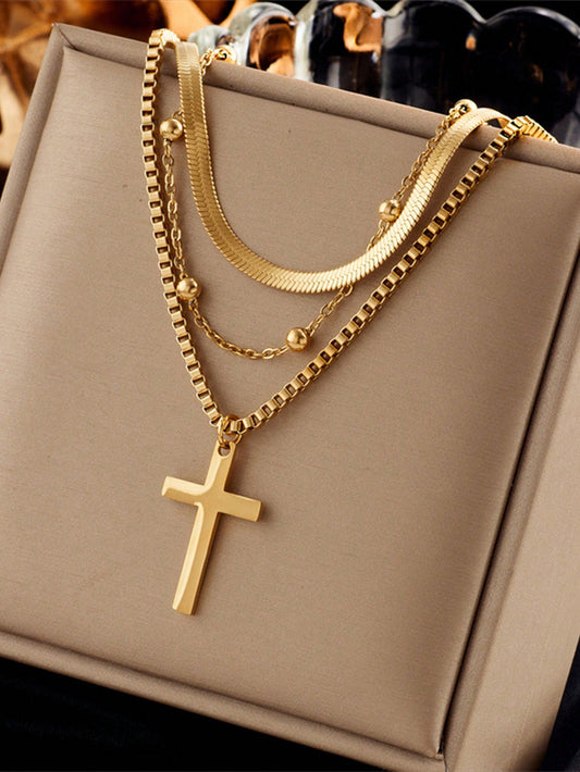 1Pc Stainless Steel Multilayer Cross Pendant