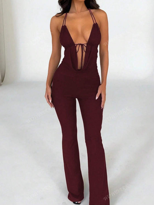  V Neck Drawstring Romper