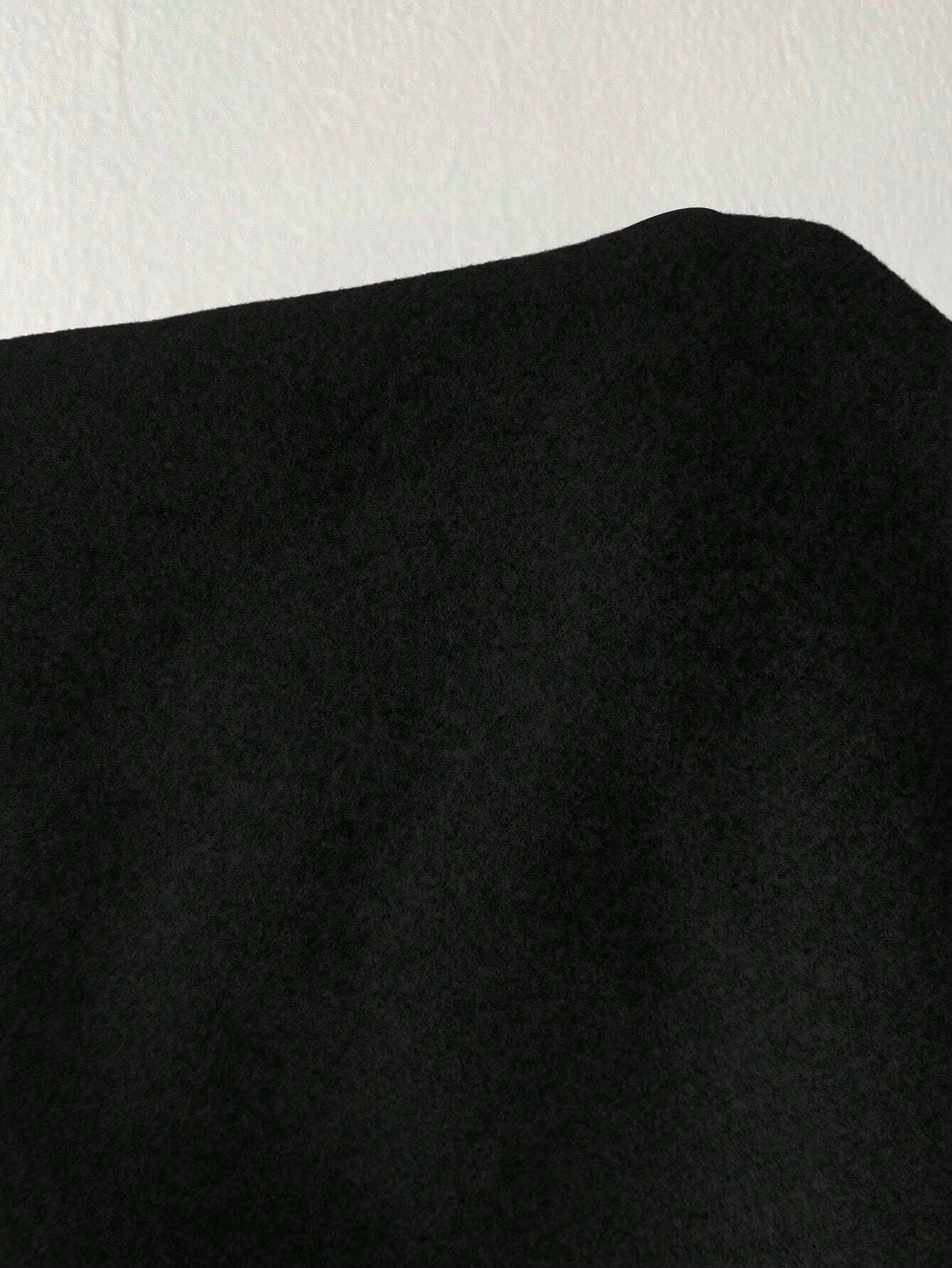  Black Long Sleeve Short Woolen Jacket 