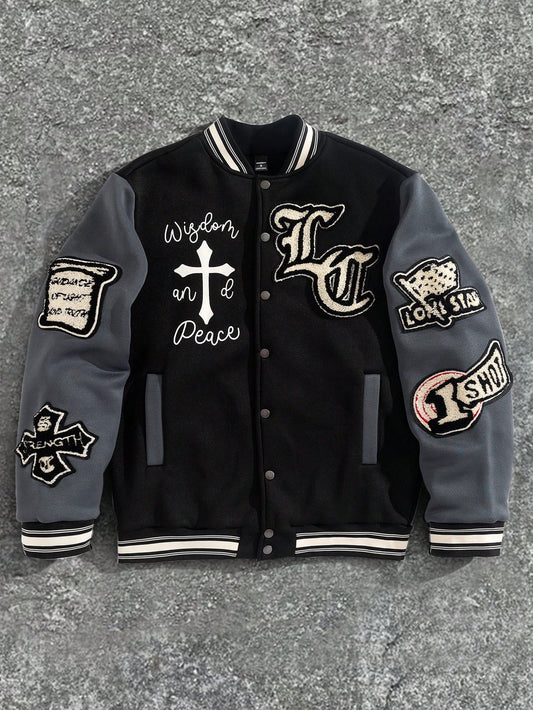  Casual Baseball Jacket with Letter Cross 