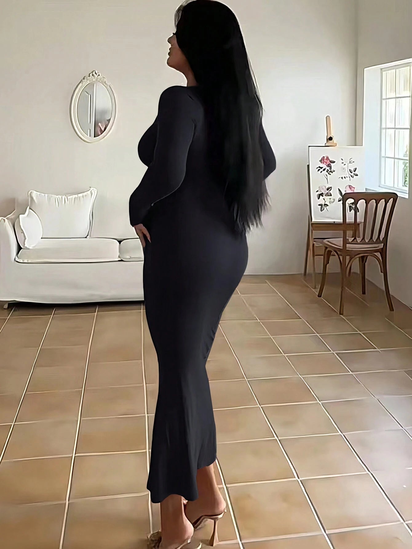 Solid Scoop Neck Bodycon Dress 
